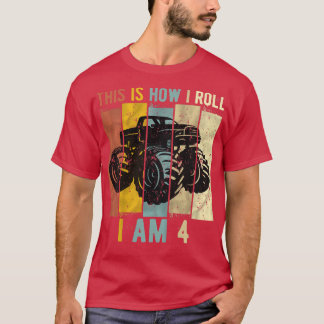 Camiseta Kids 4 Year Old Birthday Boy Monster Truck 4th Bir