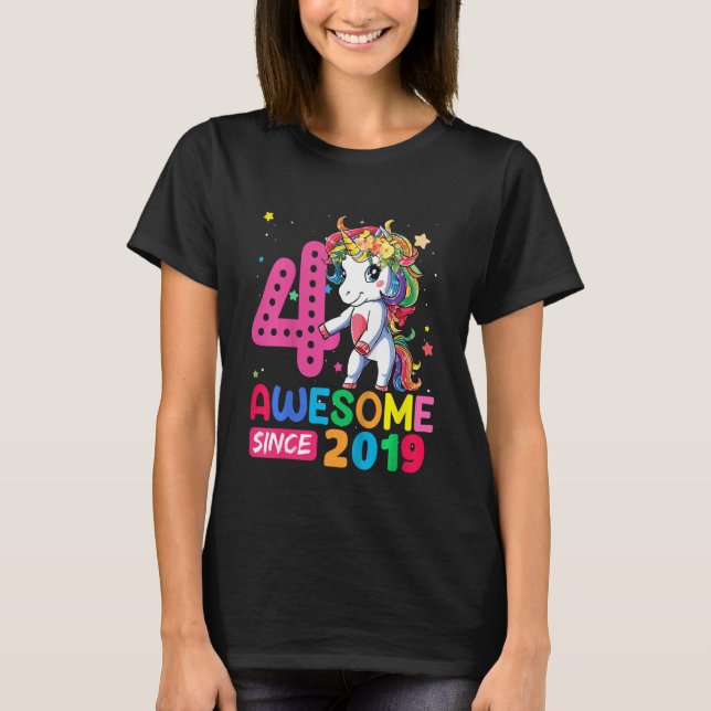 Camiseta Kids 4 Year Old Unicorn Flossing 4th Birthday Girl (Frente)