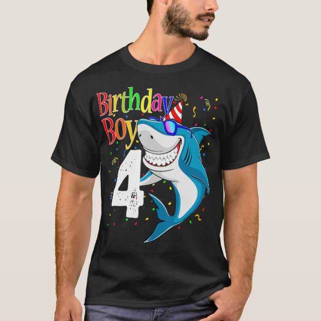 Camiseta Kids 4th Birthday Boy Shark s 4 JawSome Four Tees  (Frente)