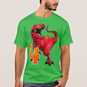 Camiseta Kids 4th Birthday Dino T Rex 4 Years Old Dinosaur