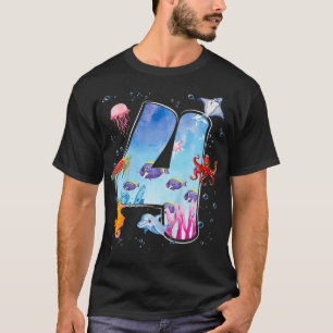 Camiseta Kids 4th Birthday Party Ocean 4 Year Old Sea Fish