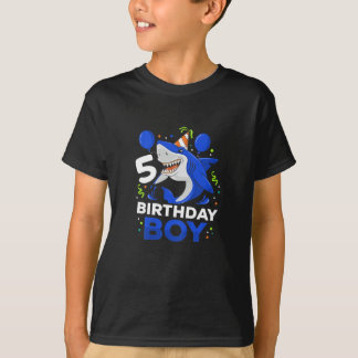 Camiseta Kids 5 Birthday Boy Shark Ocean Theme Party 5