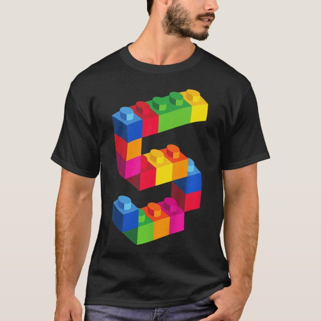 Camiseta Kids 5 Year Old Building Blocks Birthday  Bricks 5 (Frente)
