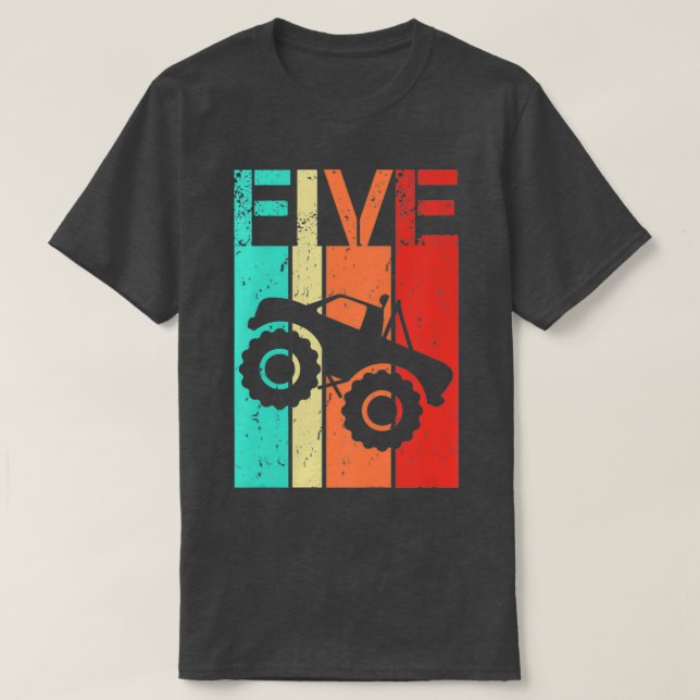 Camiseta Kids 5 Year Old Monster Truck Birthday 5th Birthda (Frente do Design)
