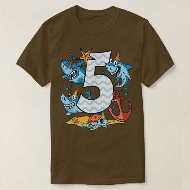 Camiseta Kids 5th Birthday Boy Shark 5 Year Old Sharks Ocea (Frente do Design)