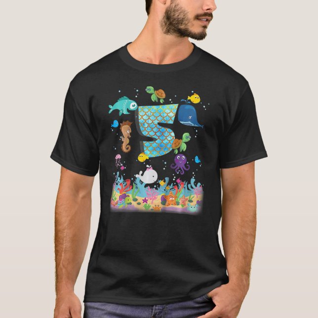 Camiseta Kids 5th Birthday Party 5 Year Old Ocean Under The (Frente)