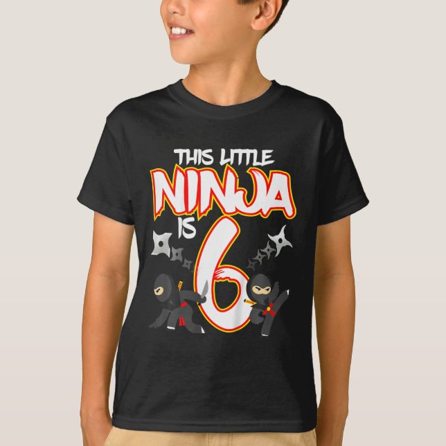 Camiseta Kids 6 Year Old Ninja Birthday Party Martial Arts  (Frente)