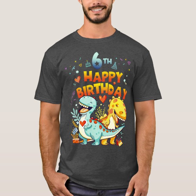Camiseta Kids 6th Birthday Happy 6 years old Dino Dinosaurs (Frente)
