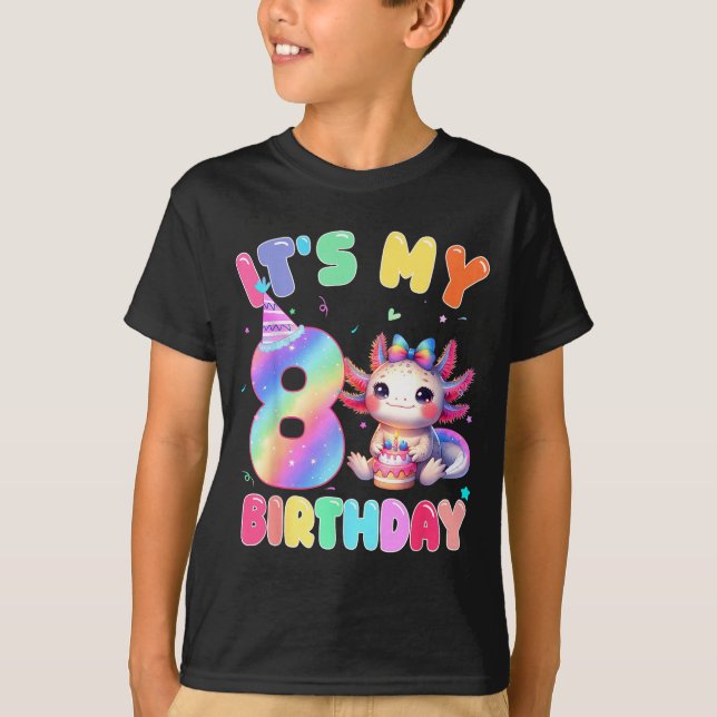 Camiseta Kids 8 Year Old Bday Cute Axolotl It's My 8th Birt (Frente)
