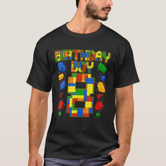 Camiseta Kids 8Th Birthday Master Builder 8 Years Old Block (Frente)
