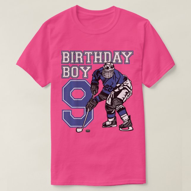 Camiseta Kids 9 Year Old Ice Hockey Themed Birthday Party 9 (Frente do Design)