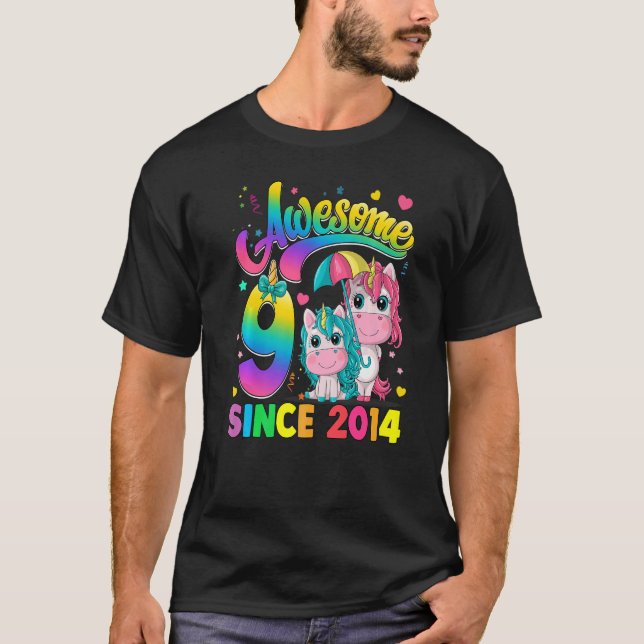 Camiseta Kids 9 Year Old Since 2014 Princess Unicorn 9th B  (Frente)