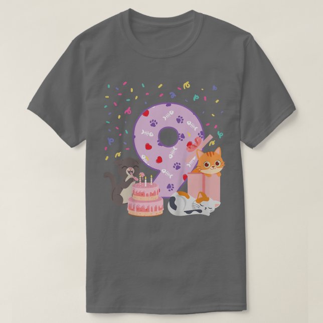 Camiseta Kids 9th Birthday Girl cute Cat outfit 9 years old (Frente do Design)