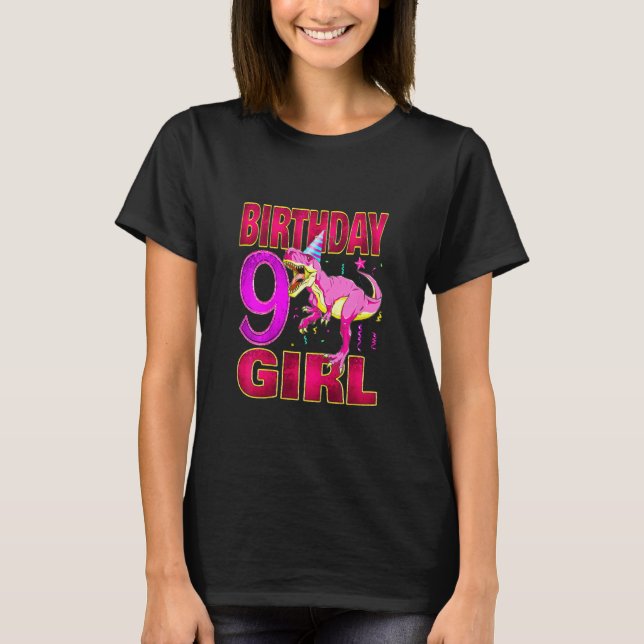 Camiseta Kids 9th Birthday Girl Dinosaur T Rex Kids 9 Year  (Frente)