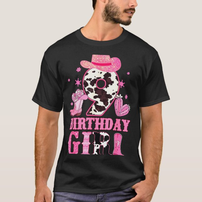 Camiseta Kids 9th Birthday Girl Rodeo Western Cowgirl Birth (Frente)