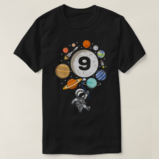 Camiseta Kids 9th Birthday Planet Balloon Astronaut Happy N (Frente do Design)