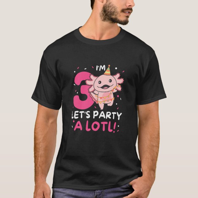 Camiseta Kids aniversário de 3 anos Axolotl Pun Vamos Parti (Frente)