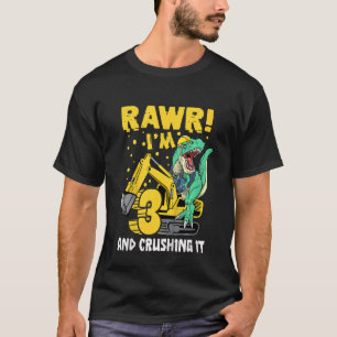 Camiseta Kids aniversário de 3 anos Dinossaur Construction
