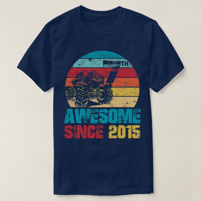 Camiseta Kids Awesome Since 2015 7th Birthday Monster Truck (Frente do Design)