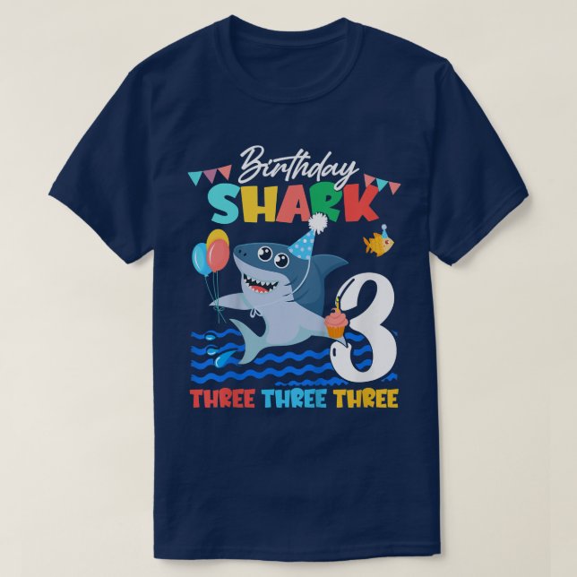 Camiseta Kids Baby Cute Shark Birthday Boy 3 Year Old GiftT (Frente do Design)