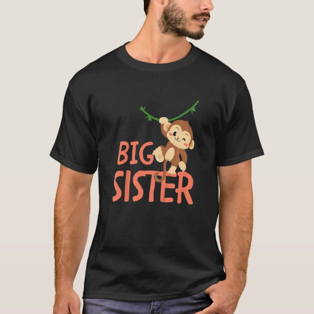 Camiseta Kids Big Sister Ever Monkey Animal World's Greates (Frente)