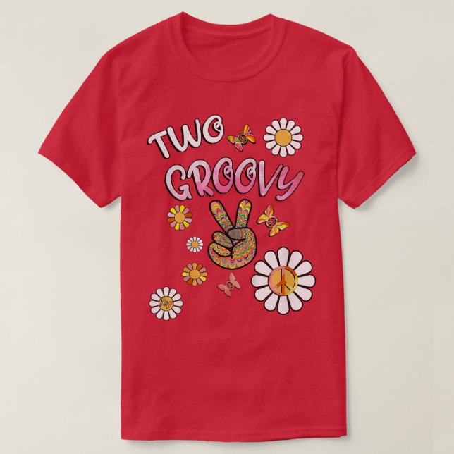 Camiseta Kids Birthday 2 Cute Hippie Groovy Flowers Design  (Frente do Design)