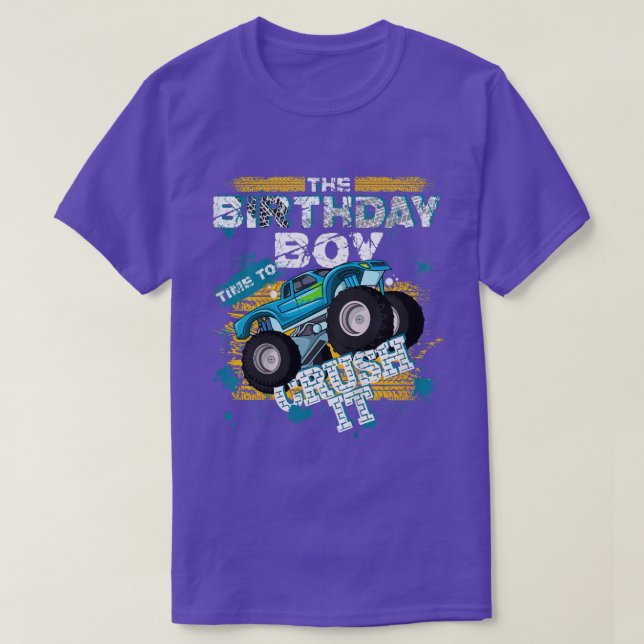 Camiseta Kids Birthday Boy Time To Crush It Monster Truck B (Frente do Design)