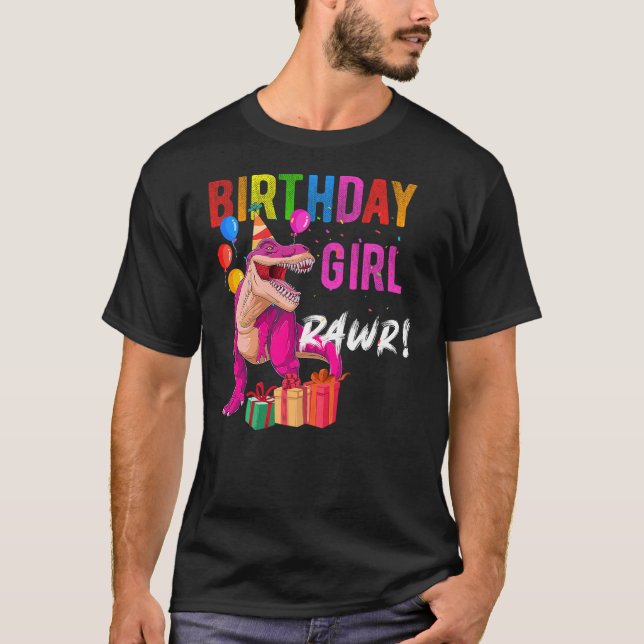 Camiseta Kids Birthday Girl Dinosaur Shirt,T-Rex Raptor Bir (Frente)