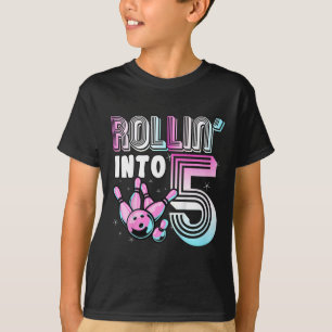 Camiseta Kids Bowler Rollin' Em 5 Boliche de Birthday Ki