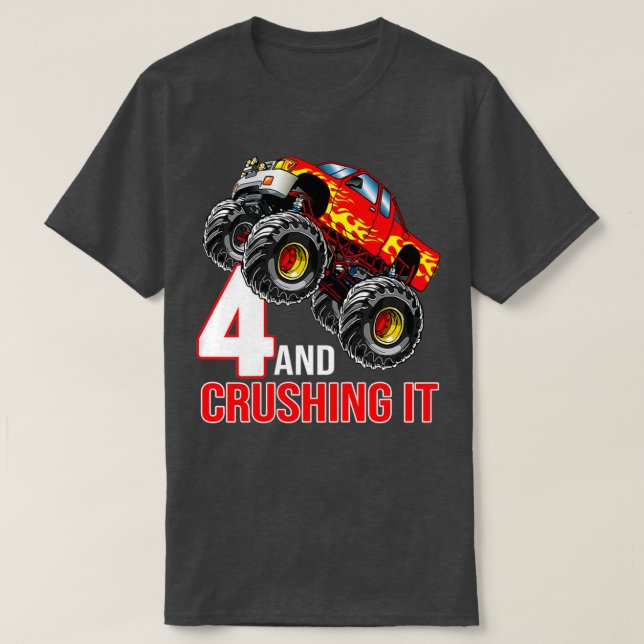 Camiseta Kids Boys 4th Birthday Monster Truck Birthday 4 ye (Frente do Design)
