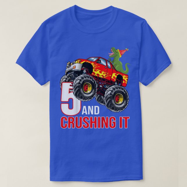 Camiseta Kids Boys 5th Birthday Monster Truck Birthday 5 ye (Frente do Design)