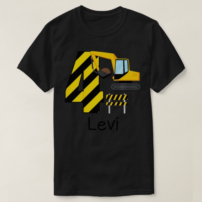 Camiseta Kids Boys Construction 4th Birthday Levi 4 Years O (Frente do Design)