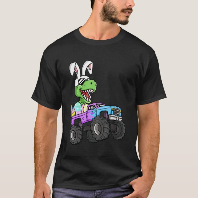 Camiseta Kids Boys Easter Eggs Monster Truck Rex Dinosaur R (Frente)