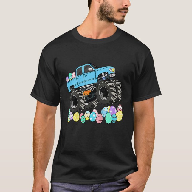 Camiseta Kids Boys Easter Monster Truck Easter Eggs Toddler (Frente)