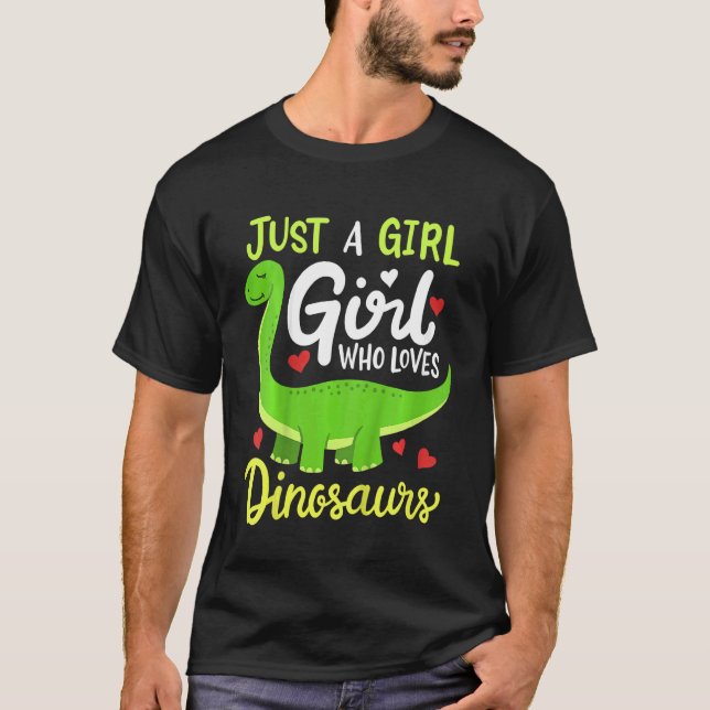 Camiseta Kids Brachiosaurus Dinosaur Just a Girl Who Loves  (Frente)