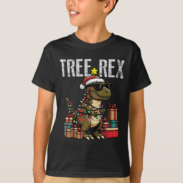 Camiseta Kids Christmas Dinosaur Tree Rex Xmas Trex Toddler (Frente)