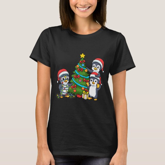 Camiseta Kids Christmas Penguin Christmas Tree Lights Baubl (Frente)