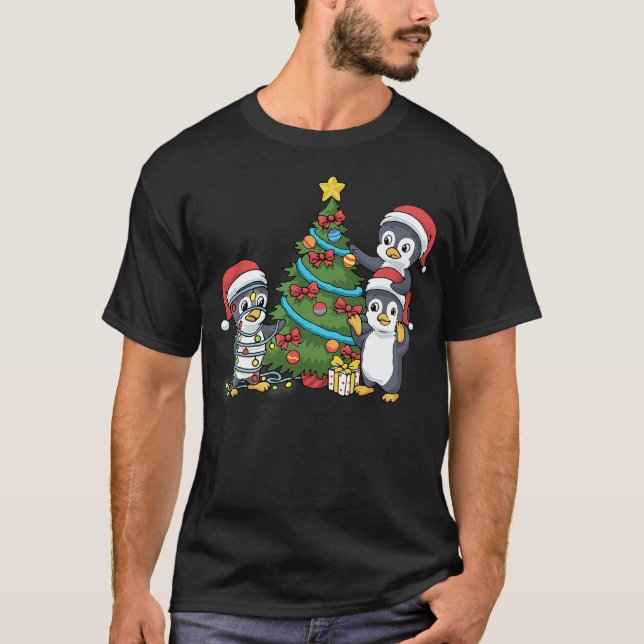 Camiseta Kids Christmas Penguin Tshirt Christmas Tree Light (Frente)
