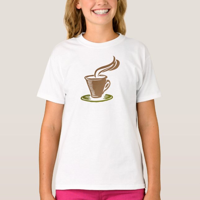 Camiseta Kid's Classic Tee Shirt with Coffee Cup Design (Frente)
