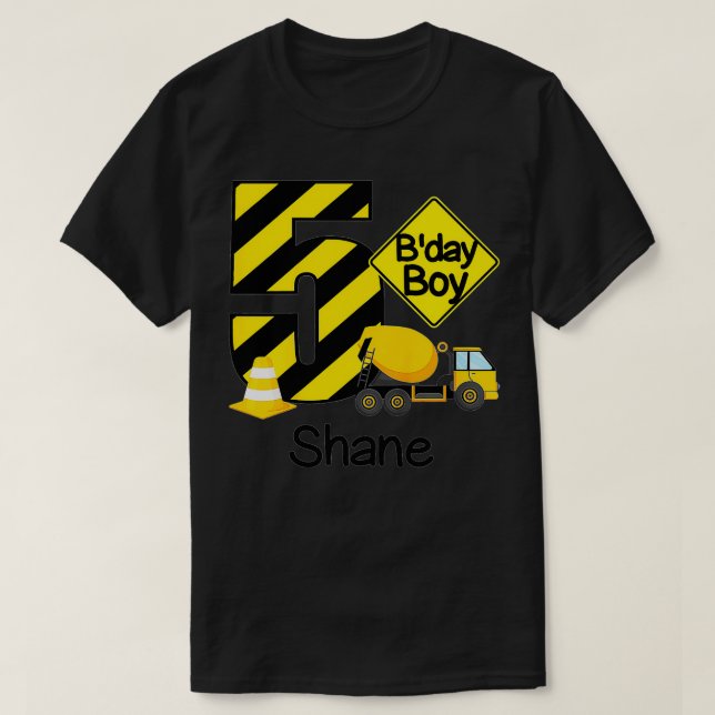 Camiseta Kids Construction 5th Birthday Shane Boys 5 Years  (Frente do Design)