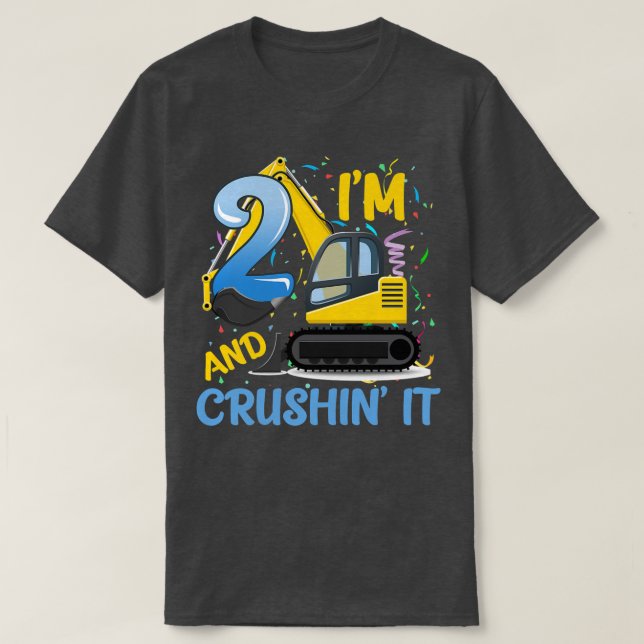 Camiseta Kids Construction Truck 2nd Birthday Boy 2 Year Ol (Frente do Design)
