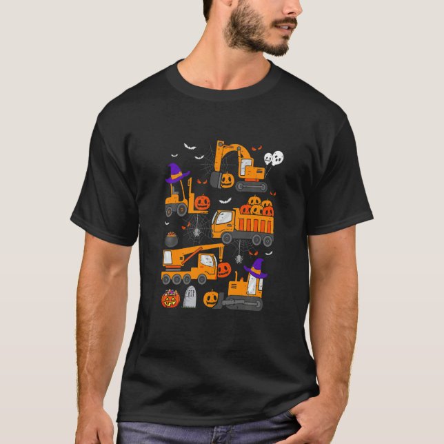 Camiseta Kids Construction Vehicle Halloween Crane Truck Pu (Frente)