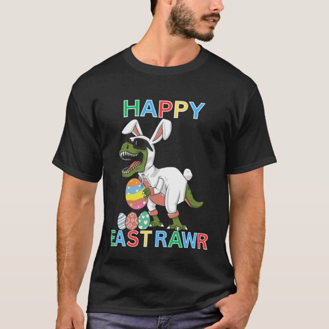 Camiseta Kids Cute Rex Dino Happy East Rawr Easter Holidays (Frente)