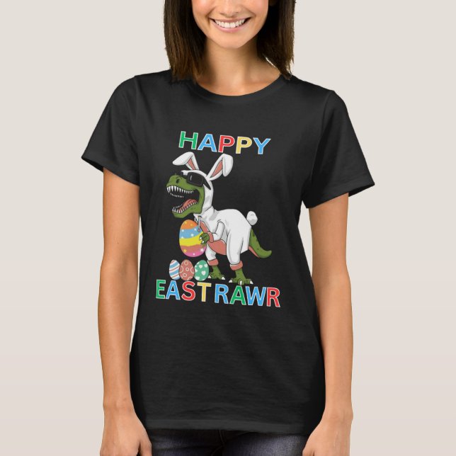 Camiseta Kids Cute Rex Dino Happy East Rawr Easter Holidays (Frente)