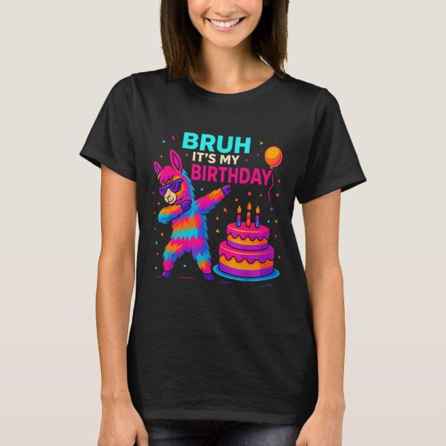 Camiseta Kids Dabbing Llama Birthday Funny Bday Party Tee  (Frente)