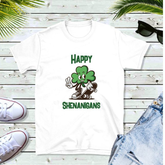 Camiseta Kids Dia de São Patrício Shenanigans Skateboard (Criador carregado)