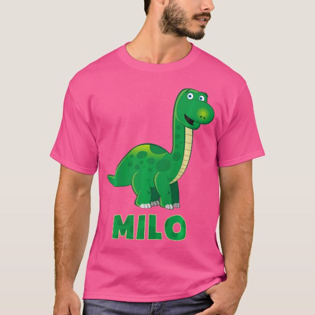 Camiseta Kids Dino Dinosaur Name Milo (Frente)