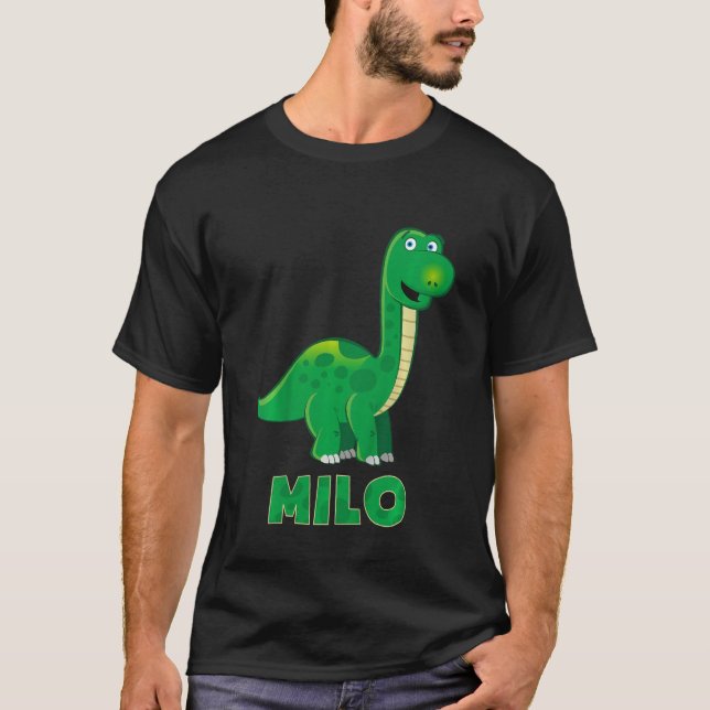 Camiseta Kids Dino dinossauro nome Milo (Frente)