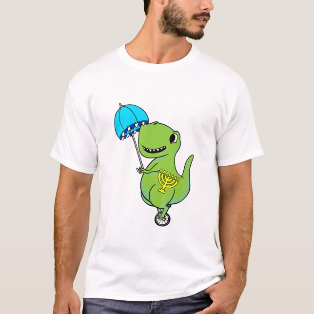 Camiseta Kids Dinossaur Umbrella Hanukkah Rex Chanukah Jewi (Frente)