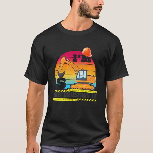 Camiseta Kids Excavator 5 Birthday Construction Truck 5 Y (Frente)